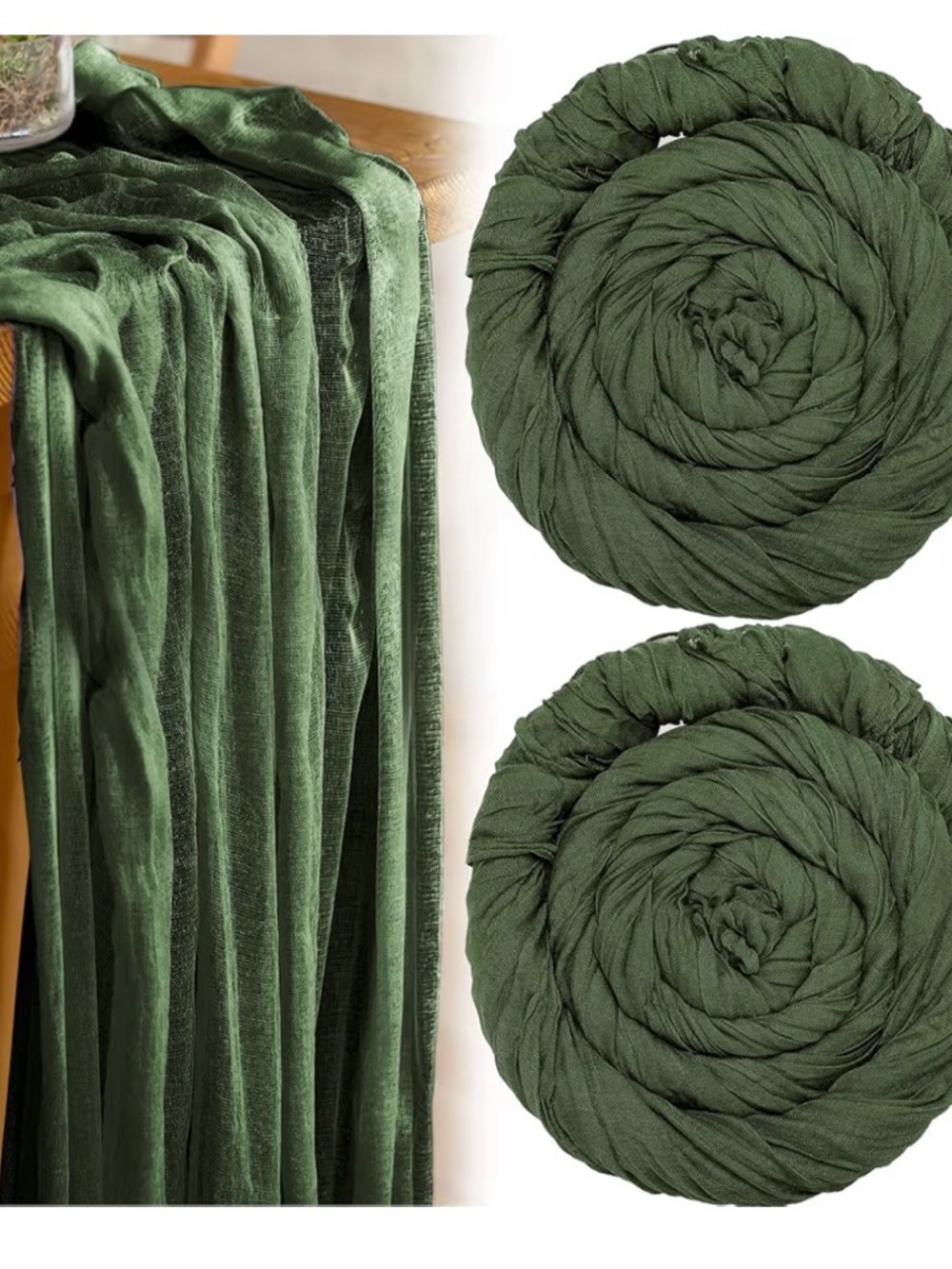 🤍 Cheesecloth Gauze Table Runners Bundle – White & Green